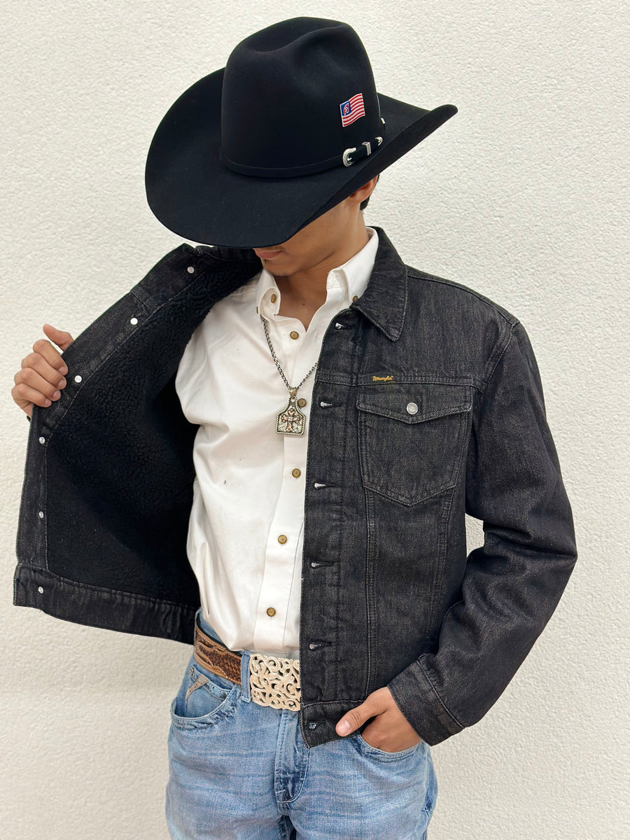 Men's Wrangler® Sherpa Lined Denim Jacket Black Obelisk