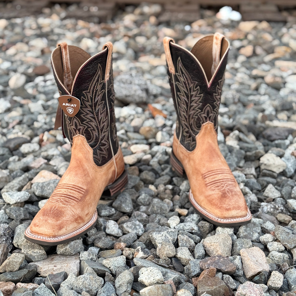 MENS ARIAT RIDIN HIGH DESERT TAN /DARK BRICK BOOTS |10042469 