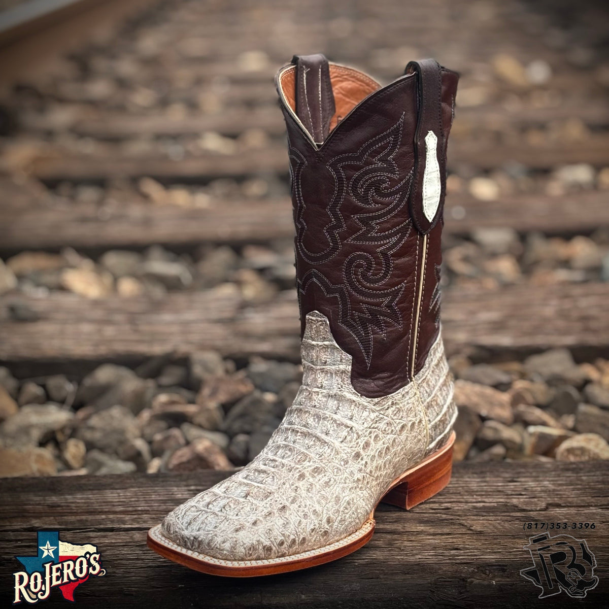 CAIMAN CUERNO NATURAL SQUARE TOE WESTERN BOOT BR