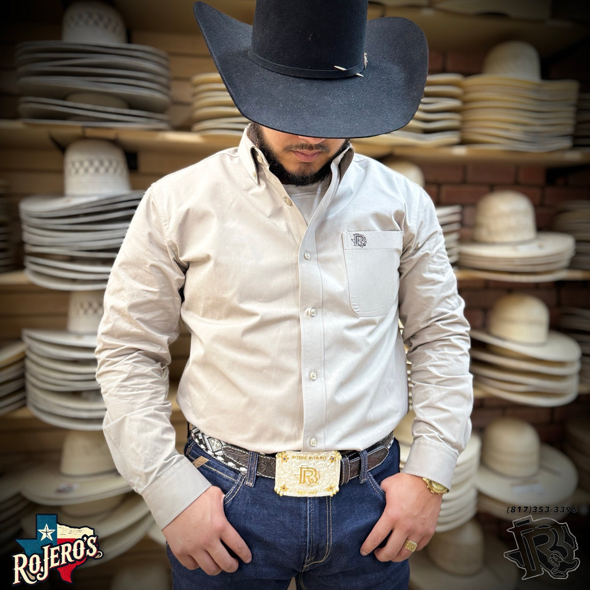 Eddy “ | ( Beige ) MEN WESTERN LONG SLEEVE BUTTON UP SHIRT IRON