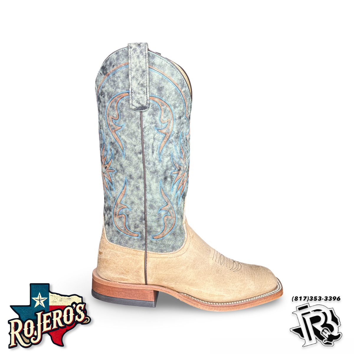 MENS ANDERSON BEAN DISTRESSED AMERICAN BISON AQUA TOP BOOTS|S1113