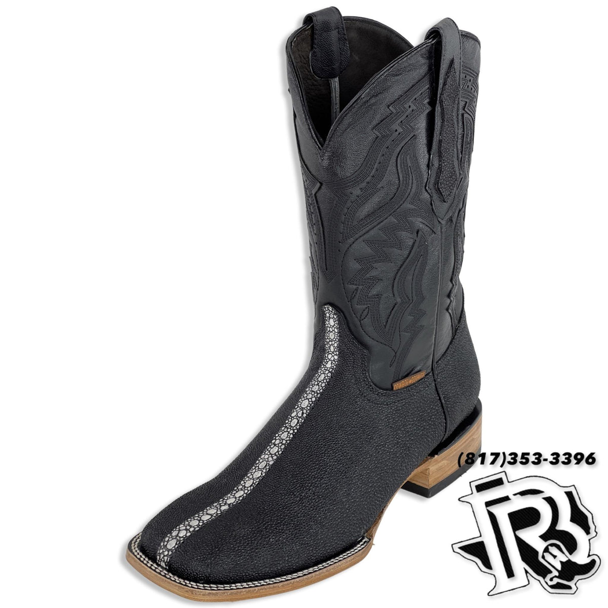 “ Jessie “ | Men Western Square Toe Boot Black Leather Print