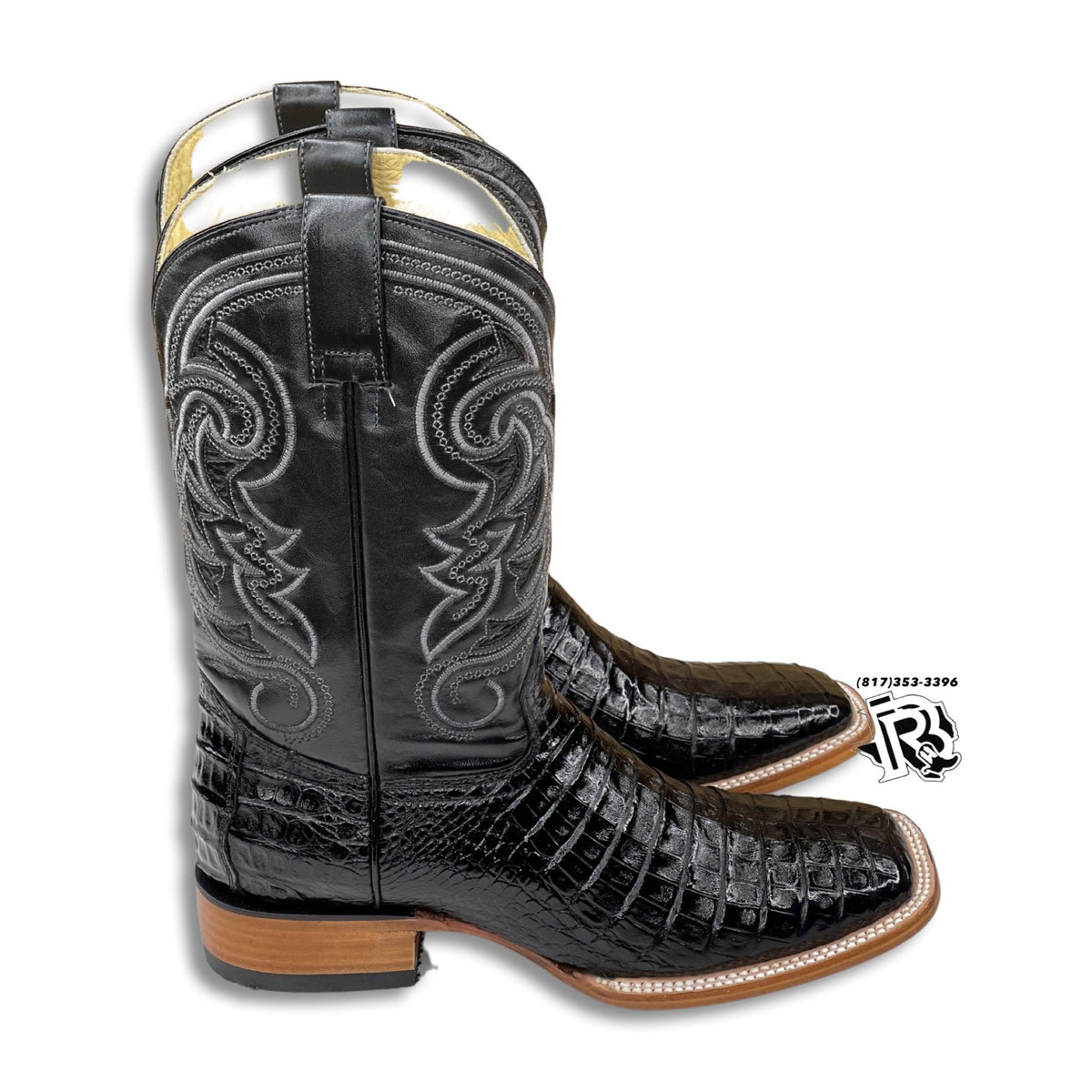 Arango Original Croc Caiman Belly Leather Midnight Black Square Toe Cowboy Sz 11 Caiman Belly Black Embossed Leather Square Toe | Gomez  main image 4