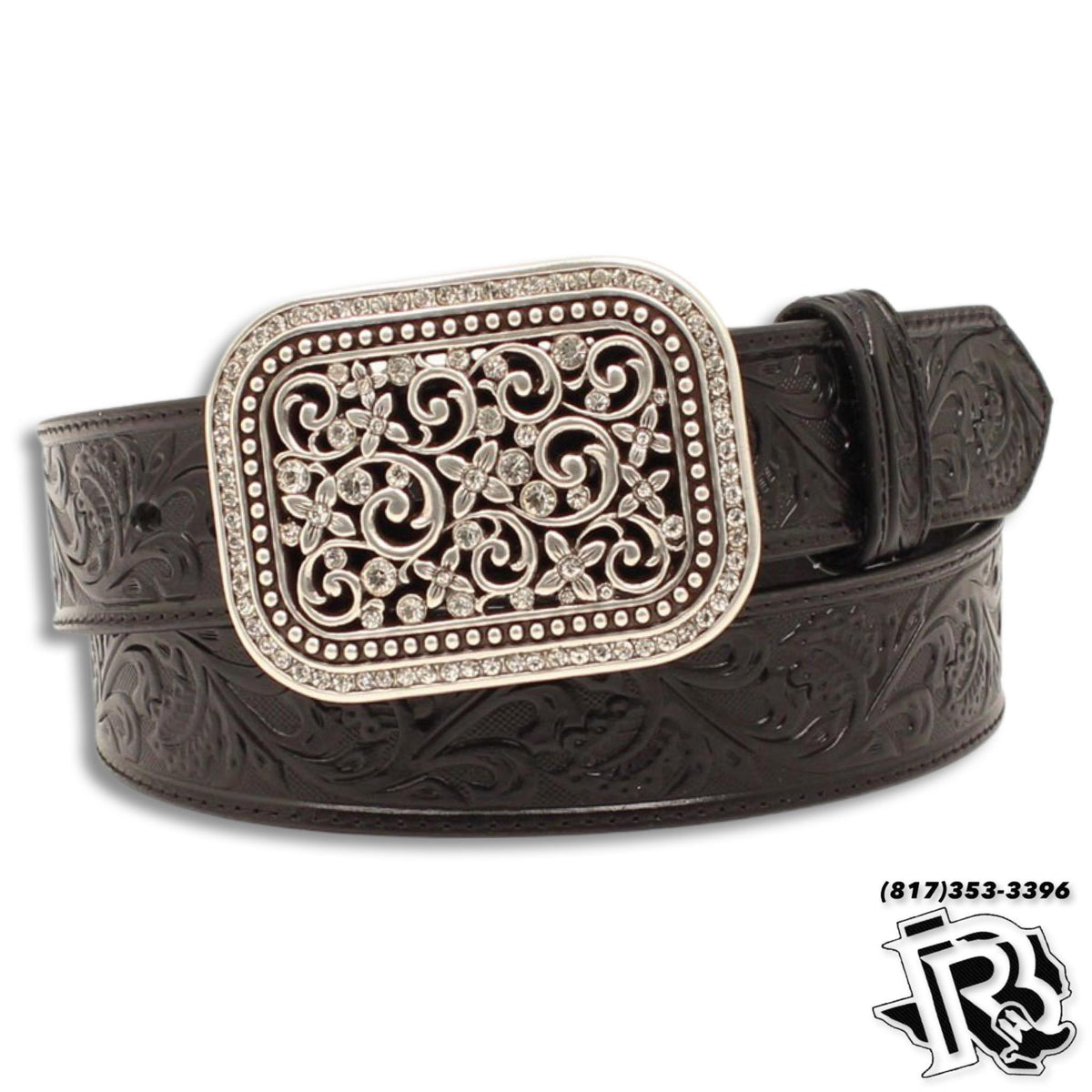 Ariat XL Women\'s Tooled Leather Belt, Black‎ Hills Gold Buckle – Pre-Loved Ariat Women main image 4