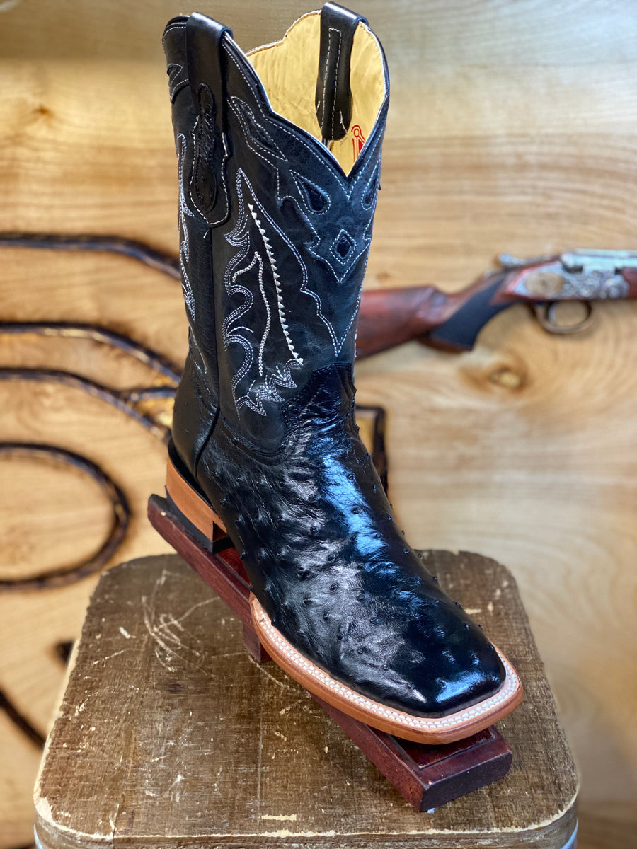 Original -Ostrich Boots Black Men Western Square Toe Boots