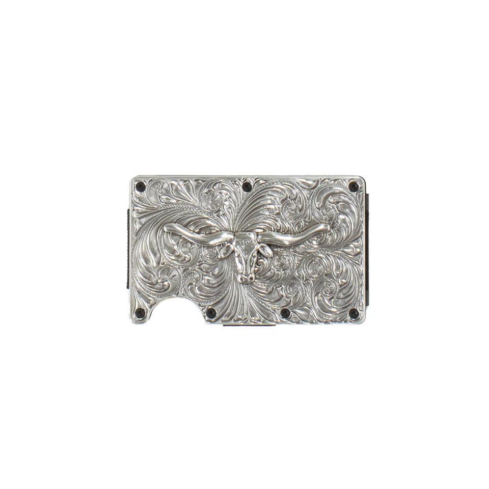 SILVER SCROLL WITH LONG HORNS WALLET BY 3D| D250008765