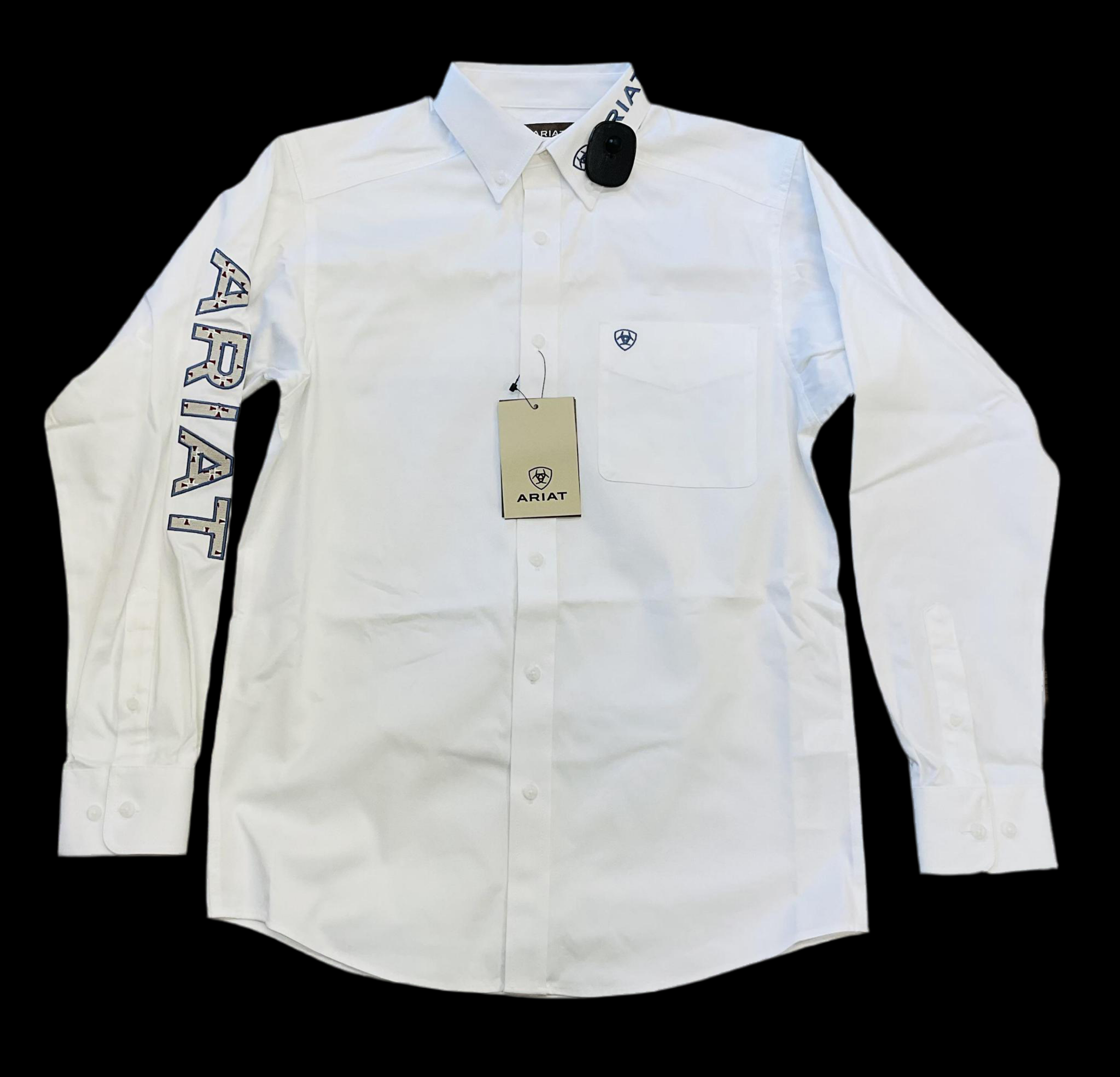 MEN’S ARIAT TEAM LOGO TWILL LONG SLEEVE WHITE/KHAKI SHIRT | 10055286