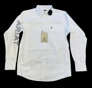 MEN’S ARIAT TEAM LOGO TWILL LONG SLEEVE WHITE/KHAKI SHIRT | 10055286