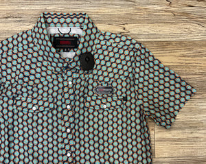 ‘’CESAR’’ MEN’S ROCK & ROLL TEAL MINI AZTEC TEK SNAP SHORT SLEEVE SHIRT |BMN3S06421