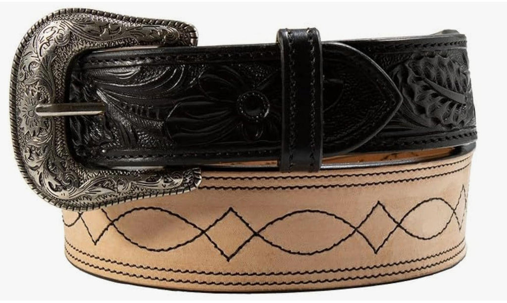‘’MEN’S NOCONA ROUGHTOUT BLACK AND CREAM BELT | N120009101