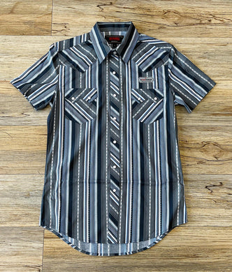 Mens Rock & Roll RRD short sleeve 2pkt stripe blue snap shirt | BMN3S03345