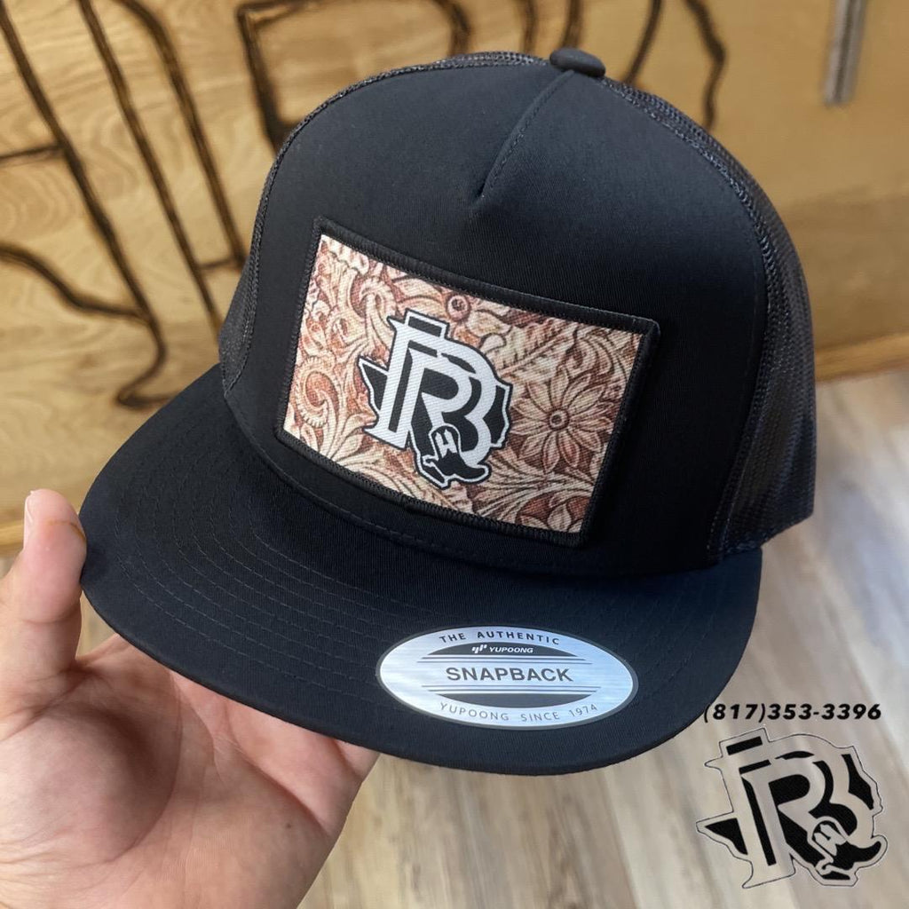 “KYLE” | BR TOOLED LEATHER PATCH CAP BLACK/BLACK