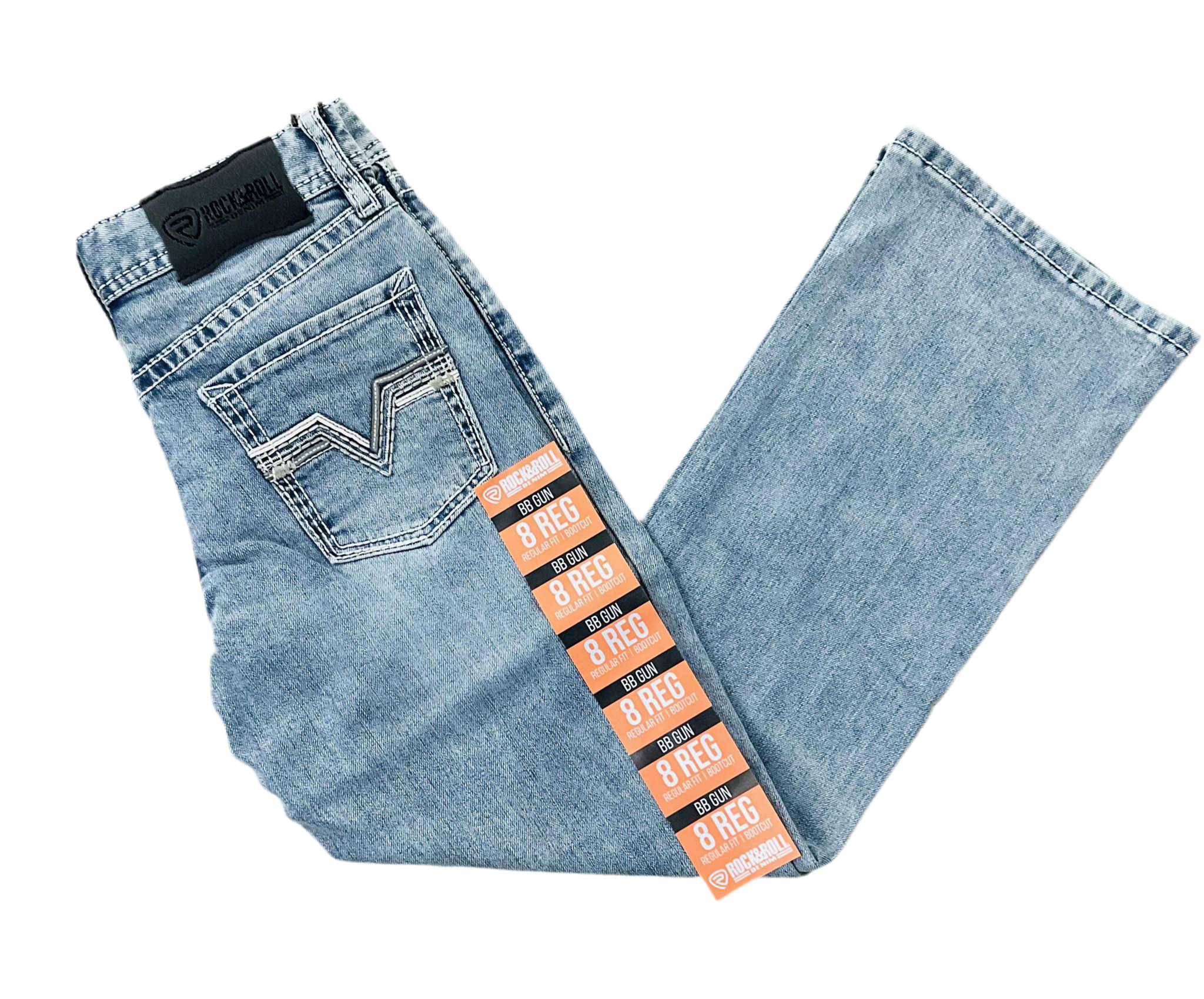 BOYS ROCK & ROLL GREY EMB BOOTCUT LIGHT VINTAGE JEANS | BB0BD06133