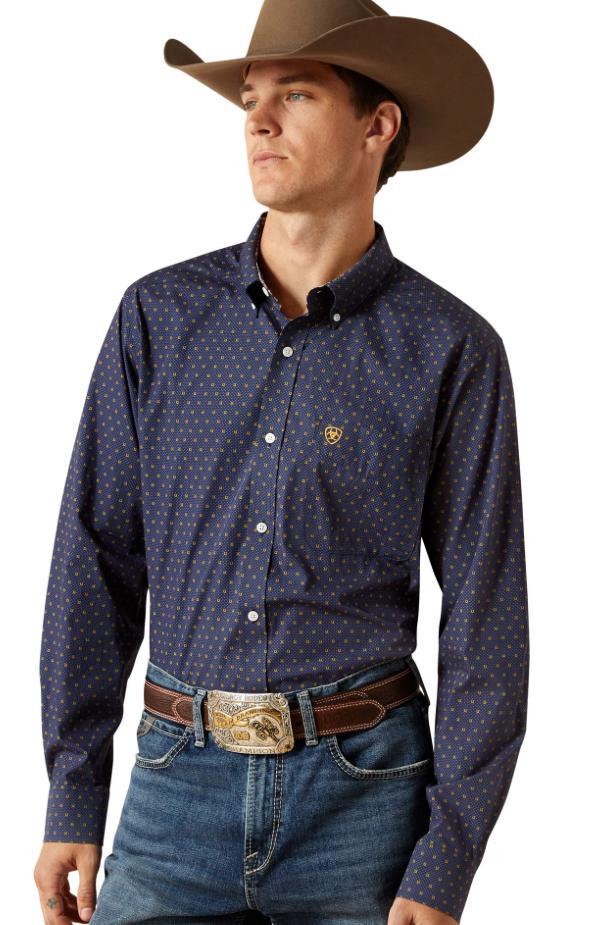 Ariat Men’s Wrinkle Free Daven Fitted Navy Long Sleeve Shirt | 10062199