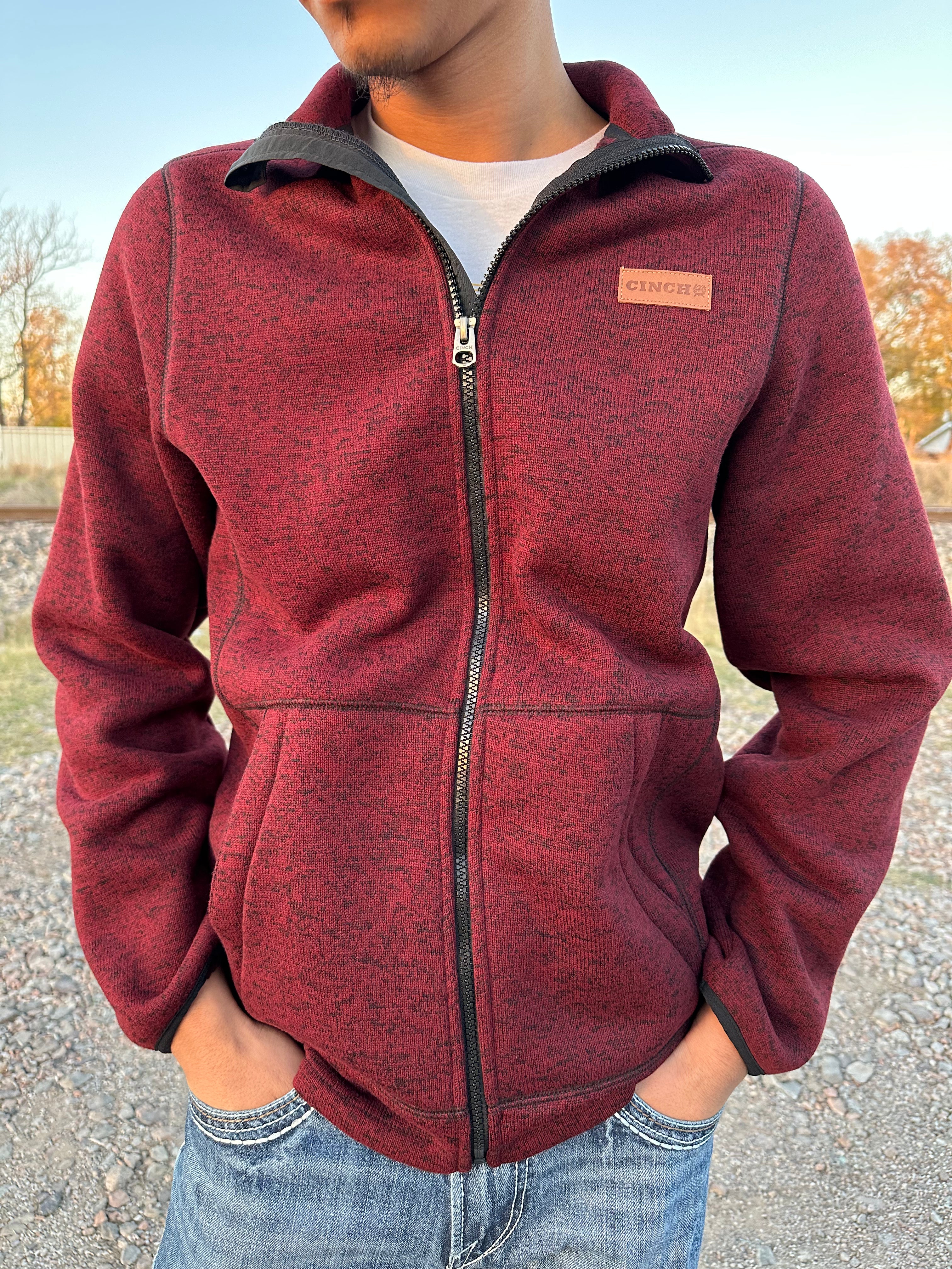 MENS SWEATER JACKET BURGUNDY CINCH | MWJ1584001