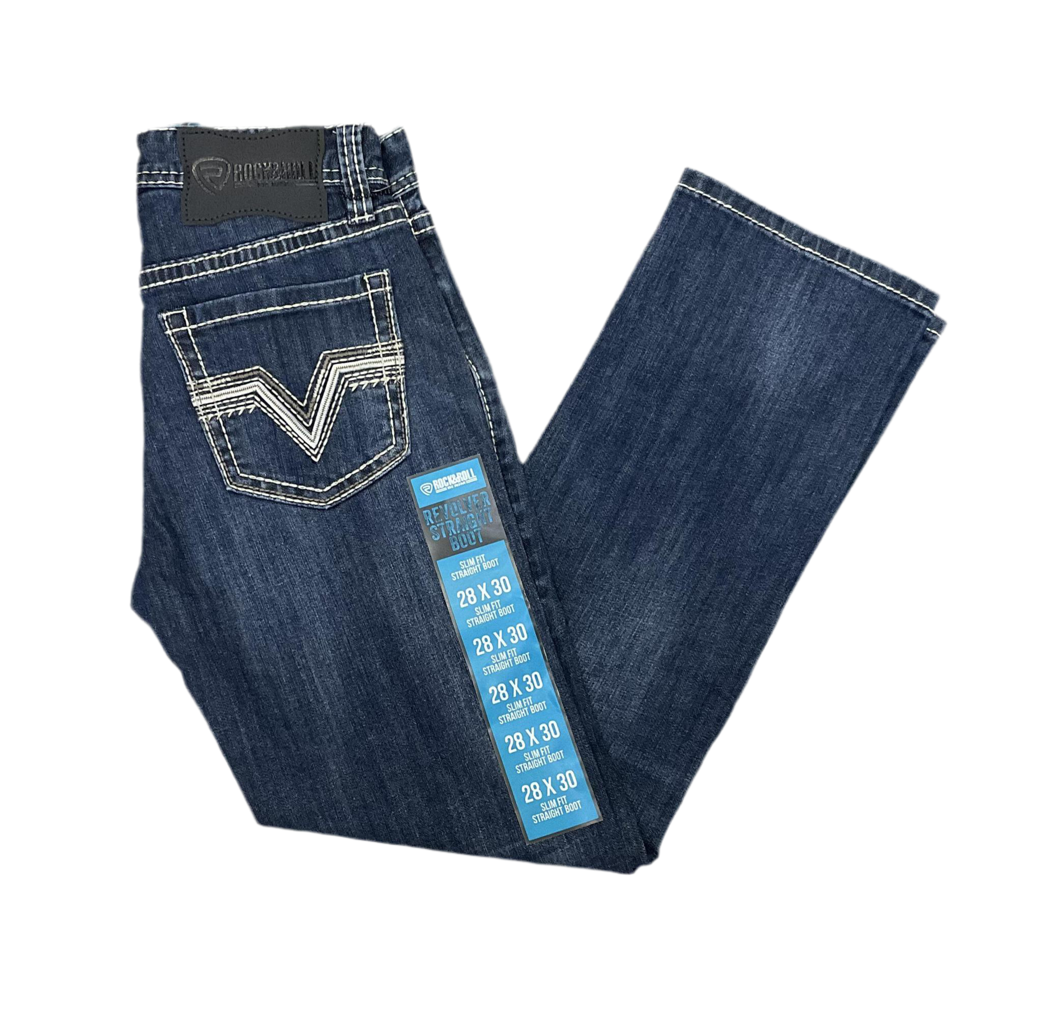 MEN’S ROCK & ROLL DARK VINTAGE ZIG ZAG EMB SLIM STRAIGHT BOOT JEANS | BM1RD06705