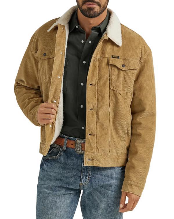 Wrangler Men's Cowboy Cut Sherpa Lined Corduroy Brown Jacket