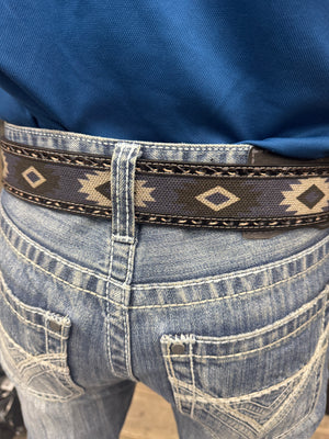 “ BLUE AZTEC “  | MEN WESTERN COWBOY BELT SOUTHWESTERN FABRIC BUCK STITCH N210002706