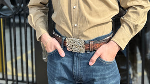 Ariat Western Belt Mens Zig Zag Beaded Embossed Buck Lace |A1040402
