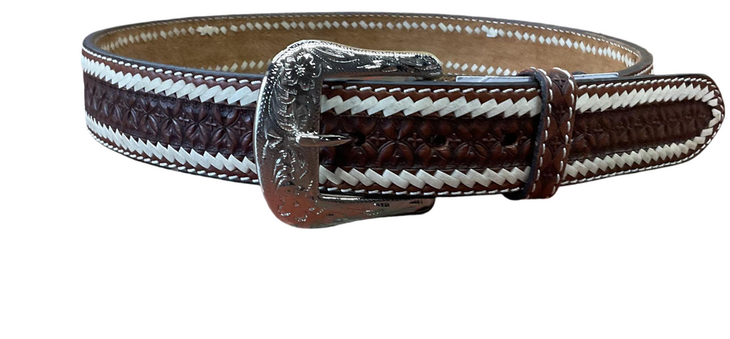 MENS RANGER BELT LEATHER VINTAGE SNOWFLAKE BROWN RH EDGE | IB1022C