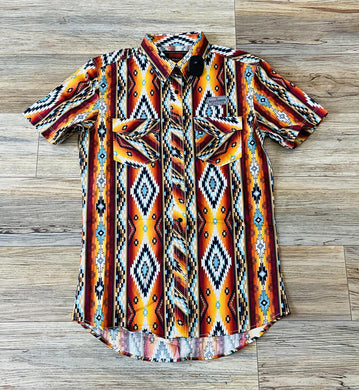 Mens Rock & Roll short sleeve 2pkt orange aztec shirt | BMN3S03953