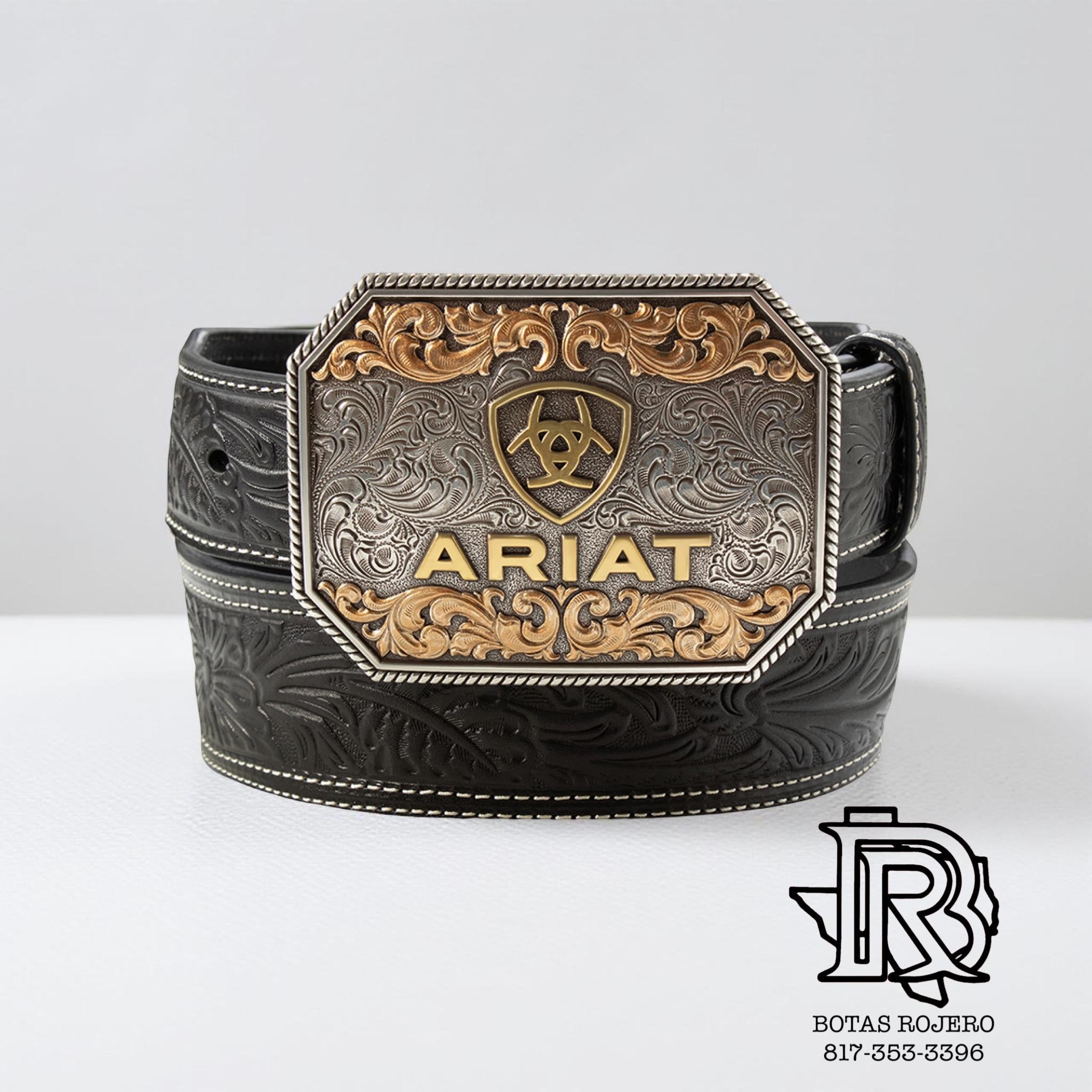 Ariat Western Mens Belt Leather Tapered Embossed Floral Black | A1042201