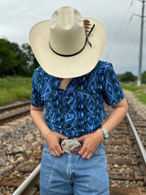 Load image into Gallery viewer, Mens Rock &amp; Roll short sleeve aztec woven blue shirt | TMN3S04293