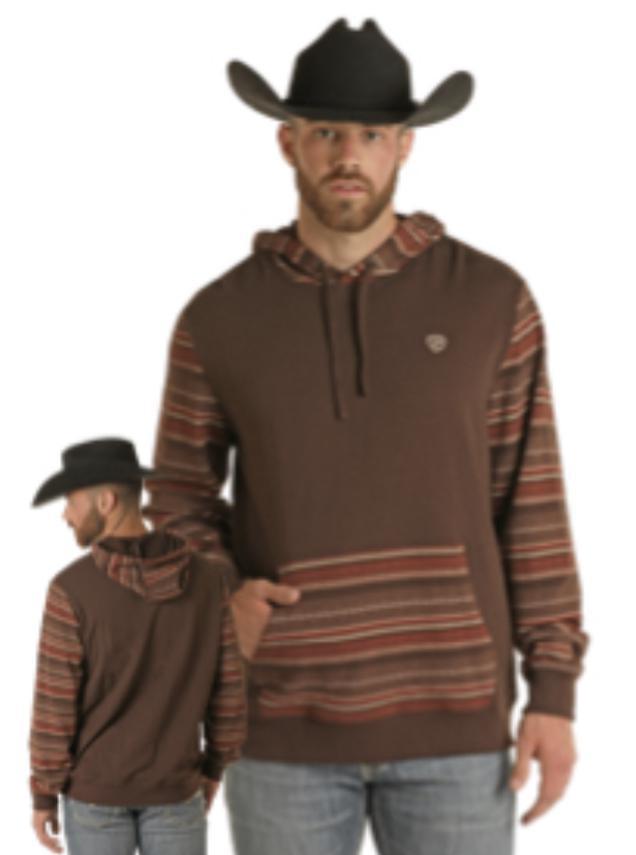 MENS ROCK & ROLL PRINTED TERRY HOODIE DARK BROWN | BM94T03000