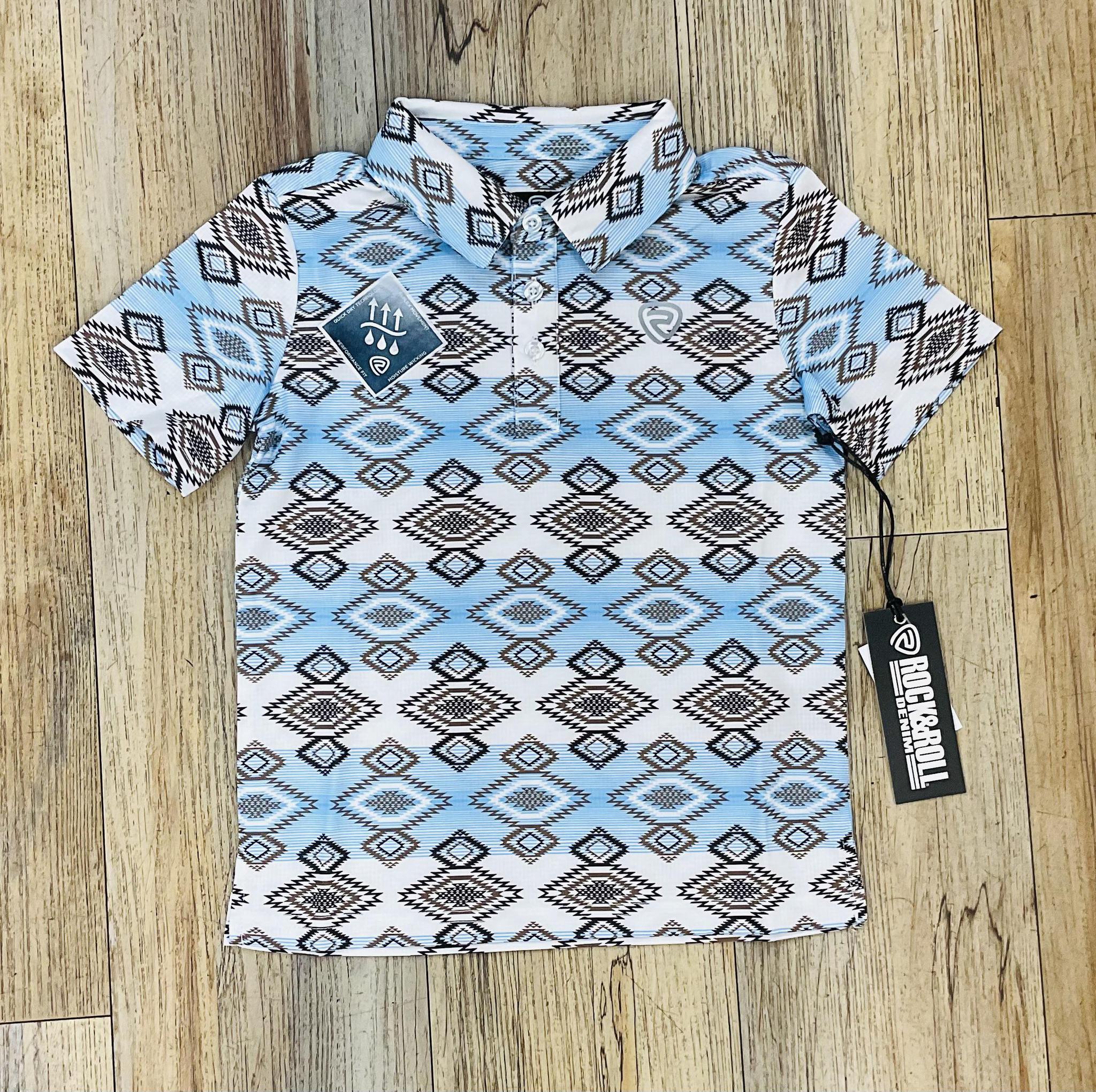 BOYS ROCK & ROLL WHITE AZTEC SNAP POLO | BB51T06010
