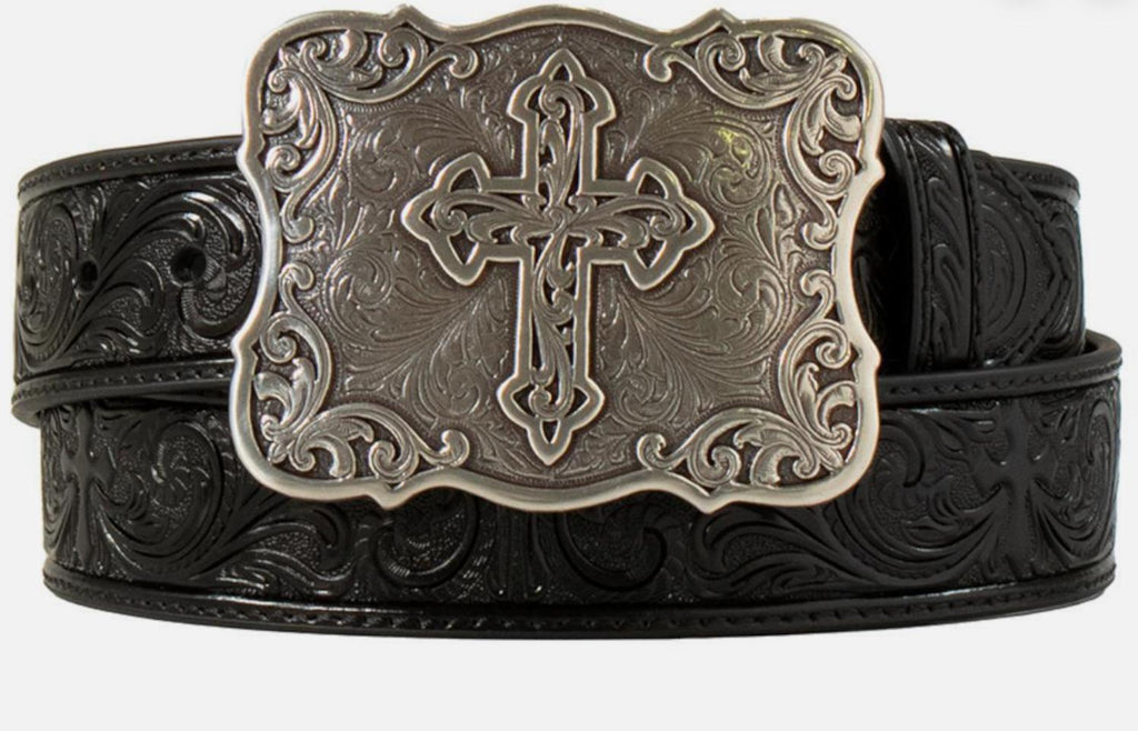 NOCONA WESTERN WOMENS BELT LEATHER EMBOSSED CROSS BUCKLE BLACK | N3483801