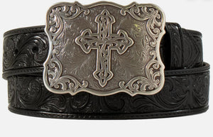 NOCONA WESTERN WOMENS BELT LEATHER EMBOSSED CROSS BUCKLE BLACK | N3483801