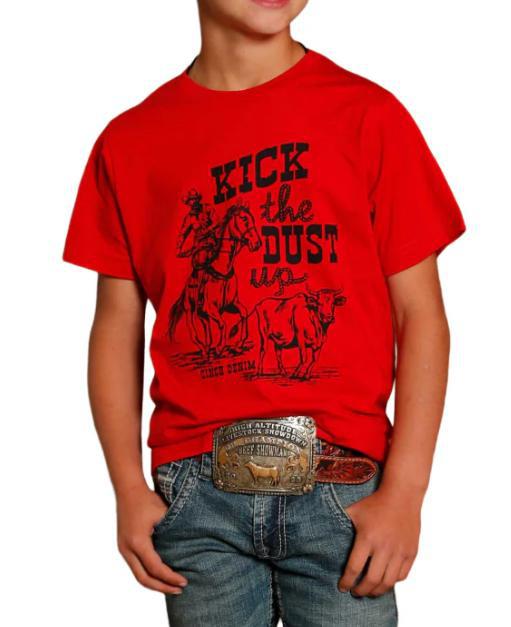Cinch Youth Boy's Red "Kick The Dust Up" T-Shirt |MTT7670169