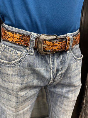 ‘’EDUARDO’’ Mens Floral Tooled Embroidered Belt |D100016997