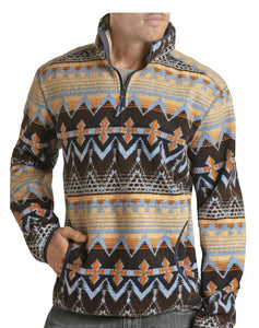 Rock & Roll Cowboy Men's Aztec Print 1/4 Zip Berber Pullover - Multi | RRM091RZX0