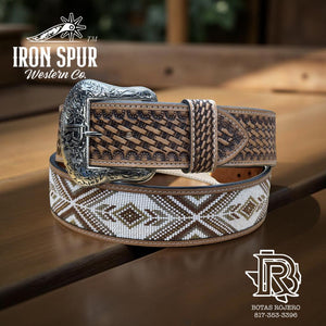 “ Damian  “ | 2 INCH MEN WESTERN TOOLED LEATHER BELT BEADED LIGHT BROWN