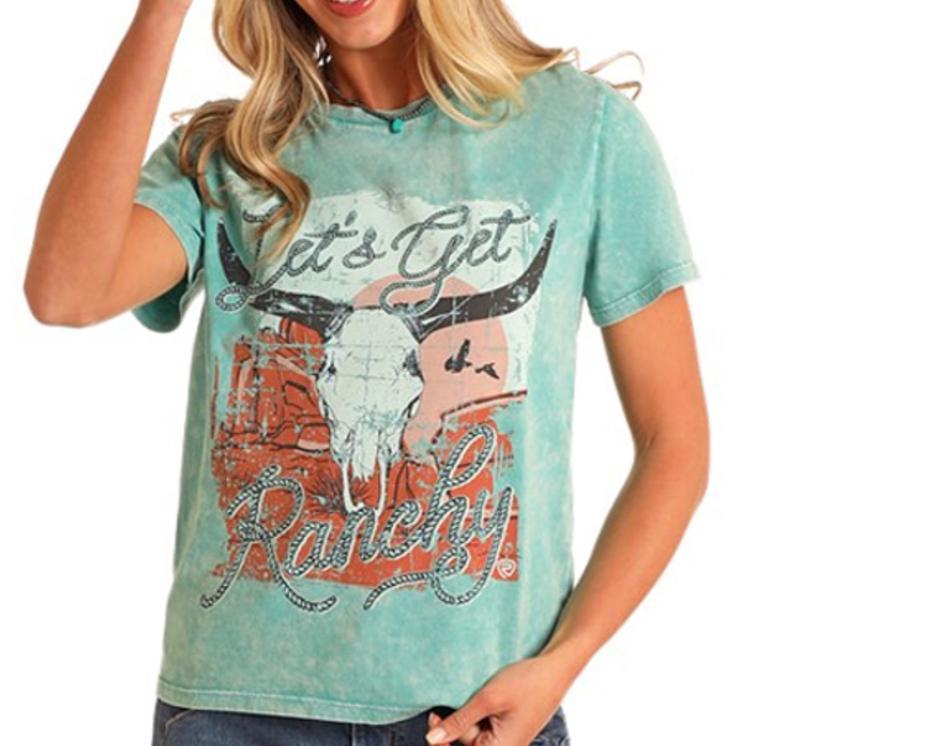 Womens Rock & Roll longhorn teal graphic tee |BW21T05928