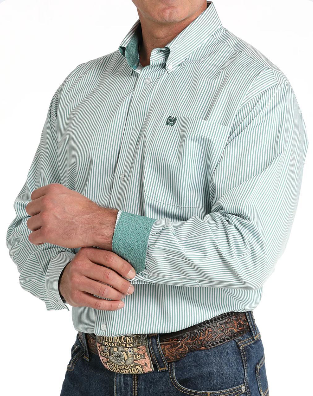 MENS CINCH STRIPE GREEN LONG SLEEVE SHIRT | MTW1105827
