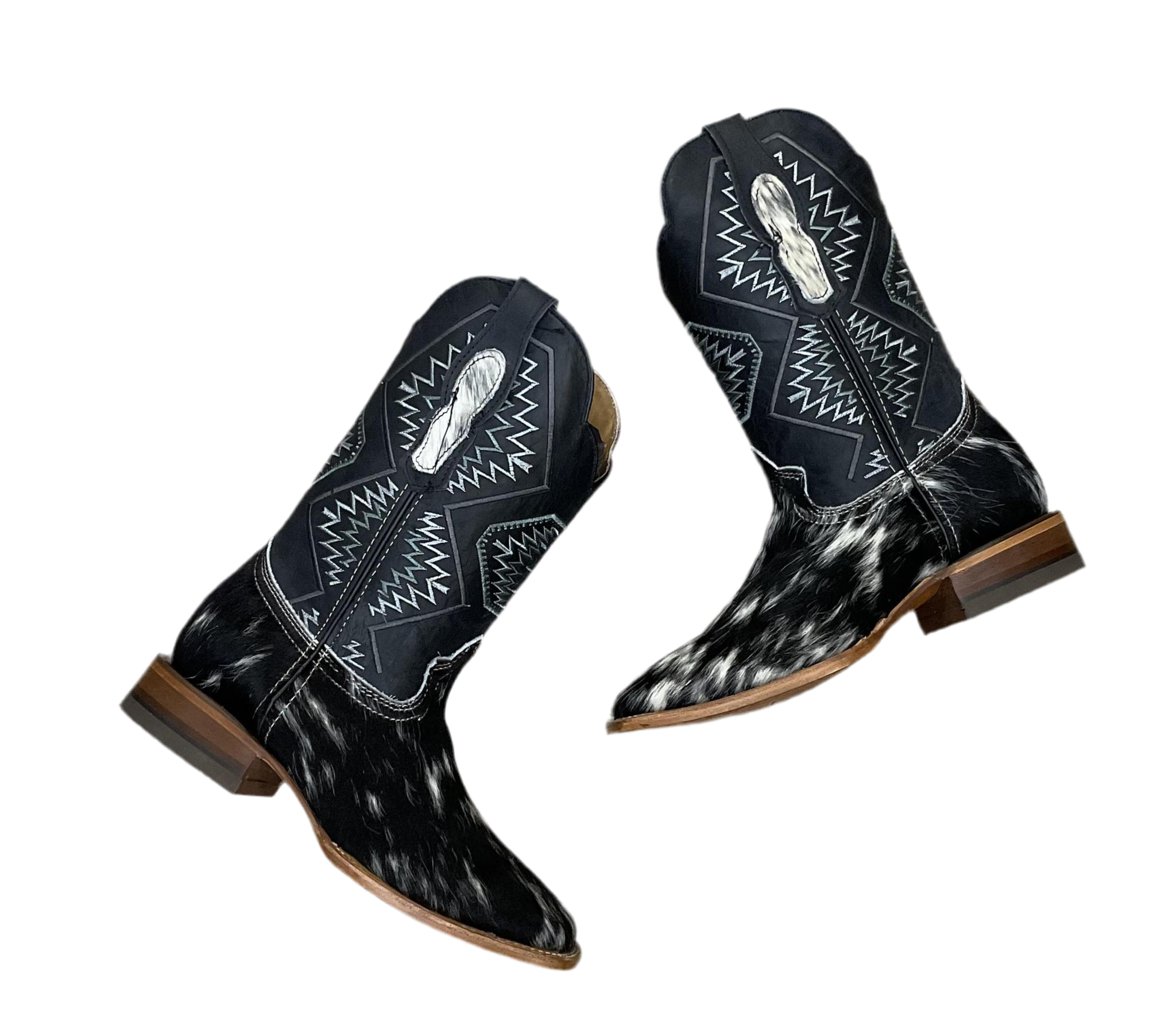 ‘’NOAH’’ MEN’S BLACK/WHITE COWHIDE BOOTS