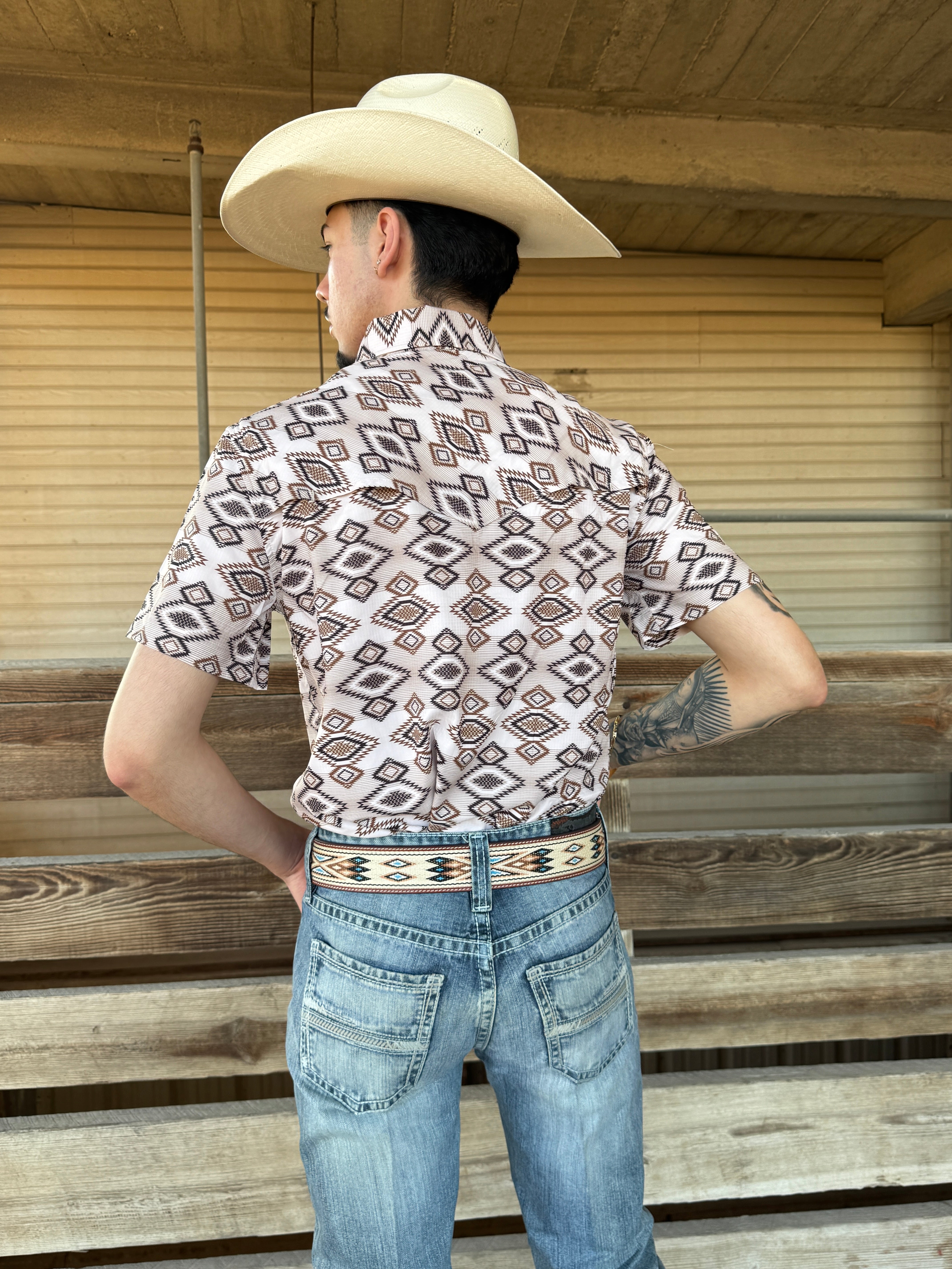 MEN’S ROCK & ROLL NATURAL TEK AZTEC PRINT SHORT SLEEVE SHIRT |BMNS05954