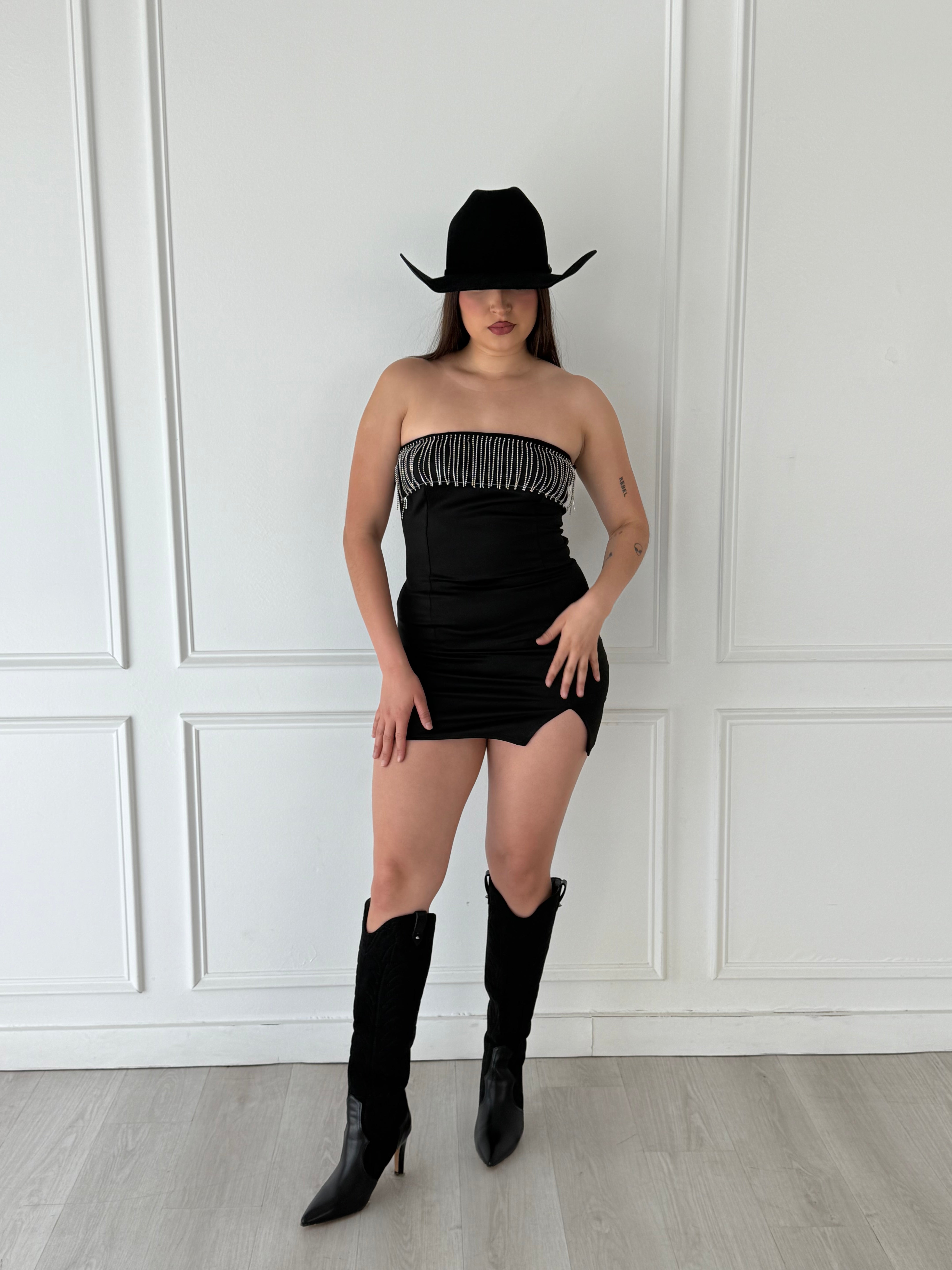 BLACK FRINGE DRESS