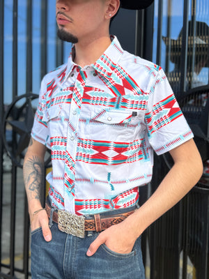 MENS ROCK & ROLL TEK WHITE AZTEC PRINT SHORT SLEEVE | BMN3S05960