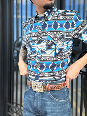 MEN ROCK & ROLL BLUE AZTEC PRINT SHIRT | BMN3S05861
