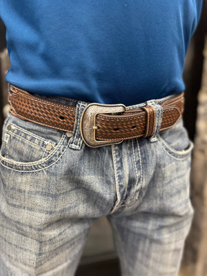 ‘’DANIEL’’ 3D Western Belt Mens Diamond Inlay Embossed Brown Blue |D100017002