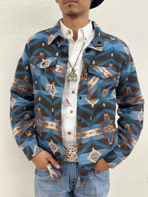 BLUE AZTEC | ROCK & ROLL JACQUARD AZTEC PRINT SNAP-DOWN SHIRT JACKET