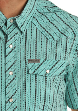Panhandle men’s short sleeve 2pkt stipe woven turquoise shirt | TMN3S02461