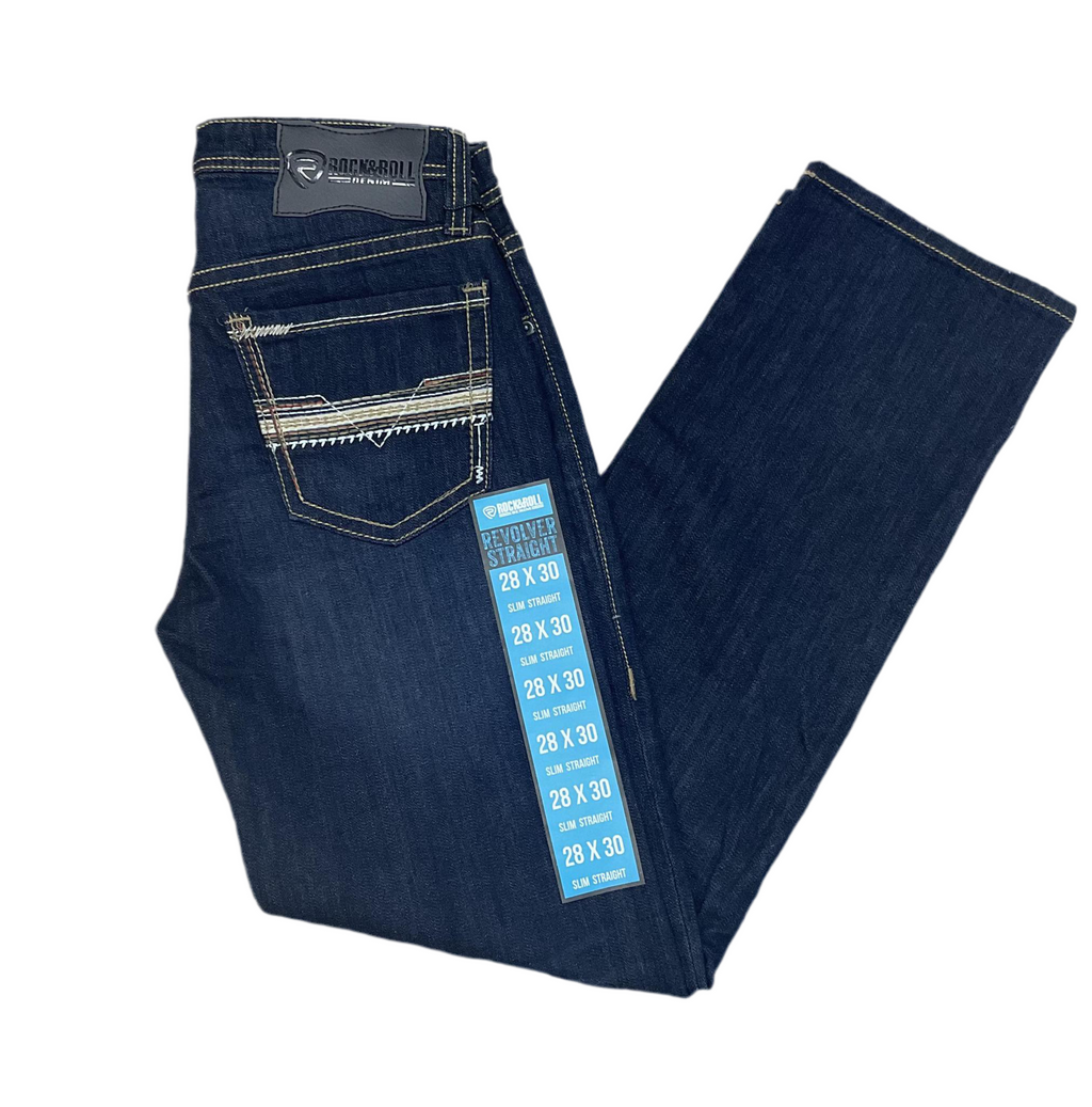 MENS ROCK & ROLL ROPE STITCH EMB SLIM STRAIGHT DARK VINTAGE |BM1RD05572 BLUE LABEL