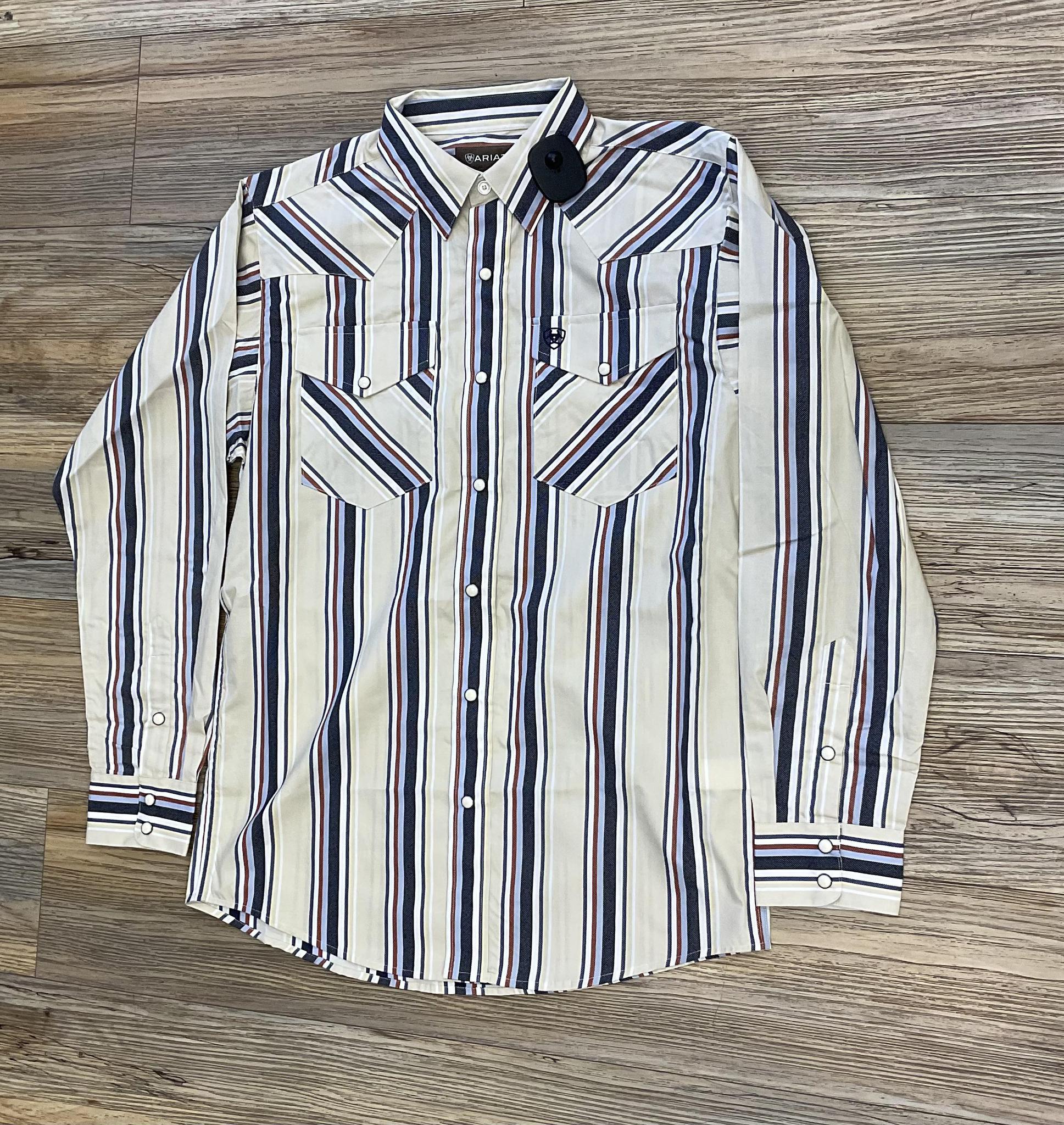 Mens ariat Phillip snap long sleeve beige shirt | 10048435