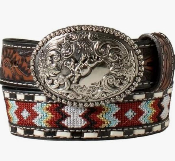 Nocona Western Belt Boys Embroidered Inlay Buck Lace Brown |N4441702