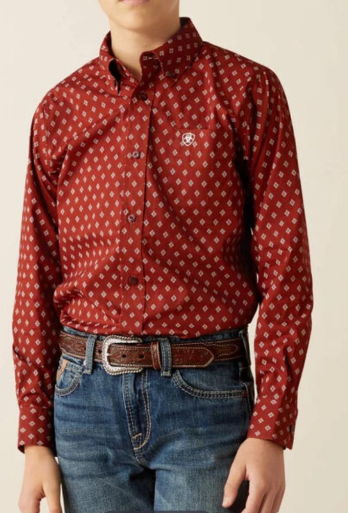 Boys Ariat pax long sleeve shirt burgundy |10054071