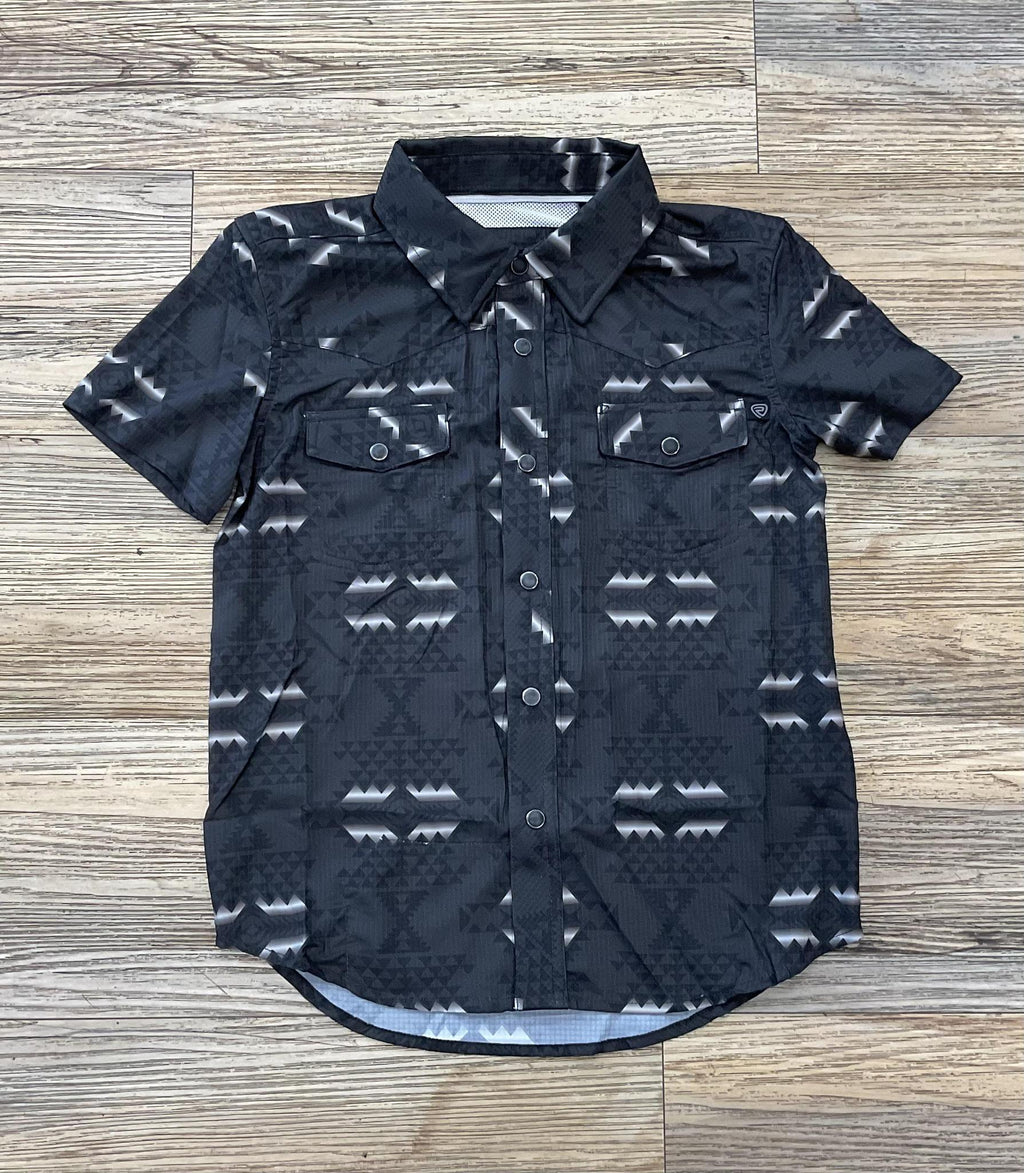 Boys Rock & Roll Tek short sleeve 2 pkt Aztec Snap Charcoal shirt | BBN3S04226